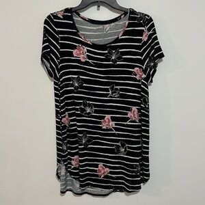 Apt 9 Black Floral and Striped Tunic Shirt Size Medium